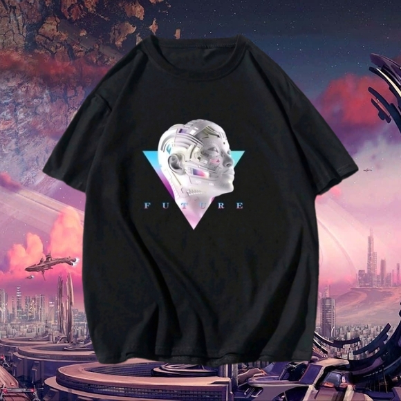 Men's Future Robot Graphic Tee, Black, S - Picture 4 of 7